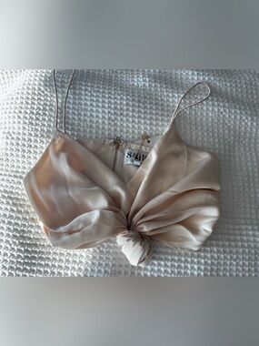 Sabo Skirt Satin Knot Crop Top in Blush Cream